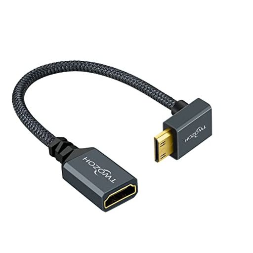Rakuten - Twozohアングル付きミニHDMI-HDMIアダプターケーブル0.2Mナイロン編組下向き角度90°ミニHDMI-HDMI延長ケーブル3D/4K1080p対応適格請求書発行可