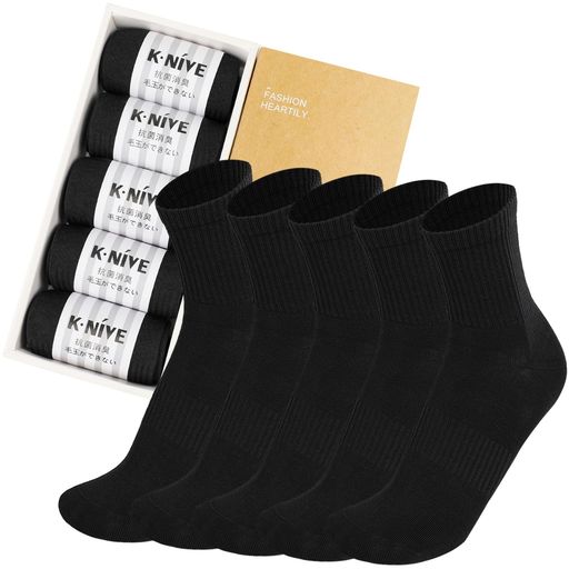 [K・NIVE]靴下メンズビジネスソックス黒破れにくい抗菌消臭蒸れない毛玉になりにくいコーマ綿無地くつした5足組セット24.0~28.0cm