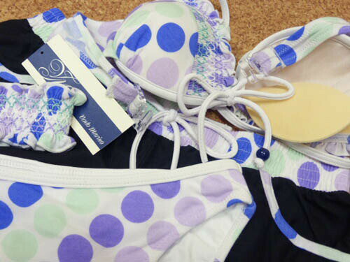 水着 レディース ビキニ 3点セット 9M Vento Marino ベントマリノ ワイヤービキニ パンツ シュシュ付 ドット 青 ピンク 紫 9号