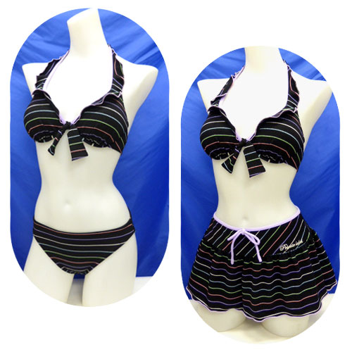水着 レディース ビキニ 3点セット 9M スカート付 PRIVATE LABEL プライベートレーベル ボーダー ラメ 黒 女性 9号 水着 レディース ビキニ 3点セット 9M スカート付 PRIVATE LABEL プライベートレーベル ボーダー ラメ 黒 女性 9号
