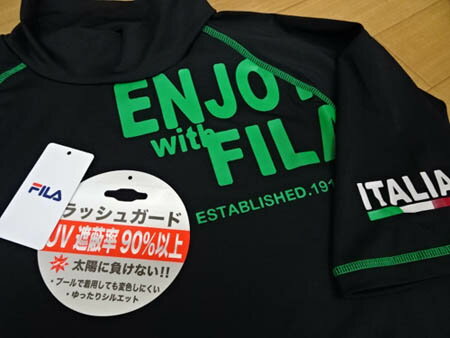 ラッシュガード メンズ 水着 半袖 メール便送料無料 Mサイズ (12701) プール ビーチ 海 FILA 黒