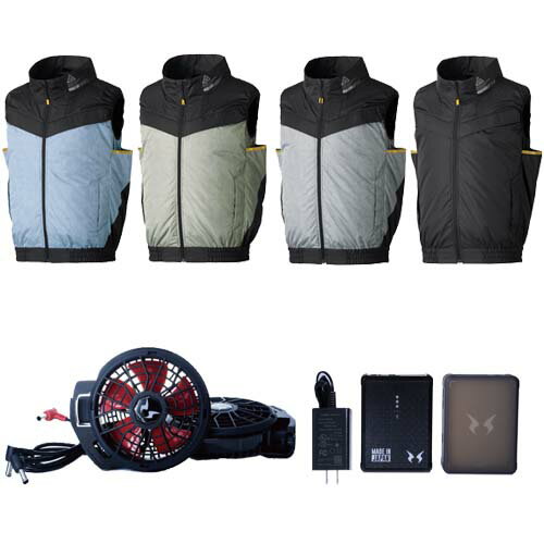 空調ウェア チタンベストと12Vフラットファンと12Vバッテリーのセット 6640+RD9220HN+RD9291J サンエス 空調風神服 アタックベース