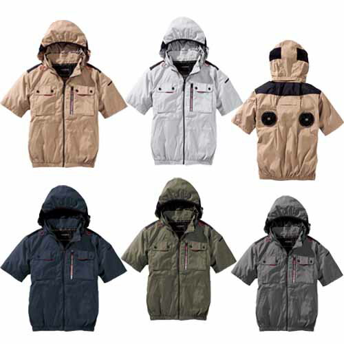 Rakuten - 空調ウェア 服単体 V1127 ミドルファン 半袖フードジャケット 6L 村上被服 HOOH 快適ウェア 大きいサイズ