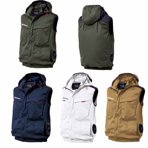 Rakuten - 空調ウェア 服単体　V2519 サイドファン フードベスト 6L 村上被服 HOOH 快適ウェア 大きいサイズ