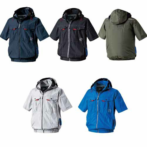 Rakuten - 空調ウェア 服単体 V1217 サイドファン 半袖フードジャケット S〜3L 村上被服 HOOH 快適ウェア