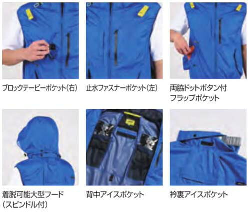 空調ウェア シンメン サイドファンフードベストと36V黒ファンバッテリーのセット 0...