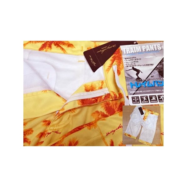 水着 メンズ サーフパンツ トレイムパンツ Mサイズ ヤシの木 イエロー 男性用 M寸