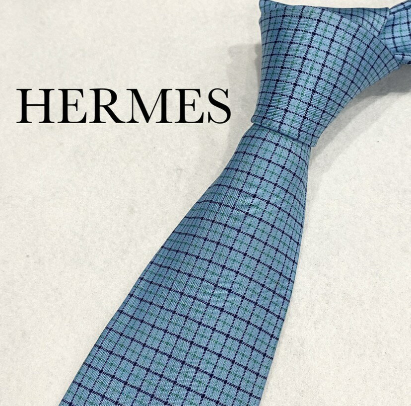 ネクタイ ブランド エルメス HERMES ブランドネクタイ 中古 結婚式 ハイブランド 高級 おしゃれ かわいい シルク100% ブルー ライトブルー 水色 ...
