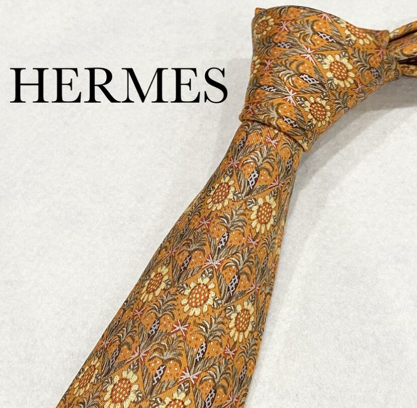 樂天商城 - ネクタイ ブランド エルメス オレンジ HERMES ブランドネクタイ 中古 花柄 フラワー 結婚式 ハイブランド 高級 おしゃれ かわいい シルク100% オシャレ シルク100パーセント シルク 入学式 卒業式 入園式 卒園式 社会人 新成人 仕事 ビジネス【中古】