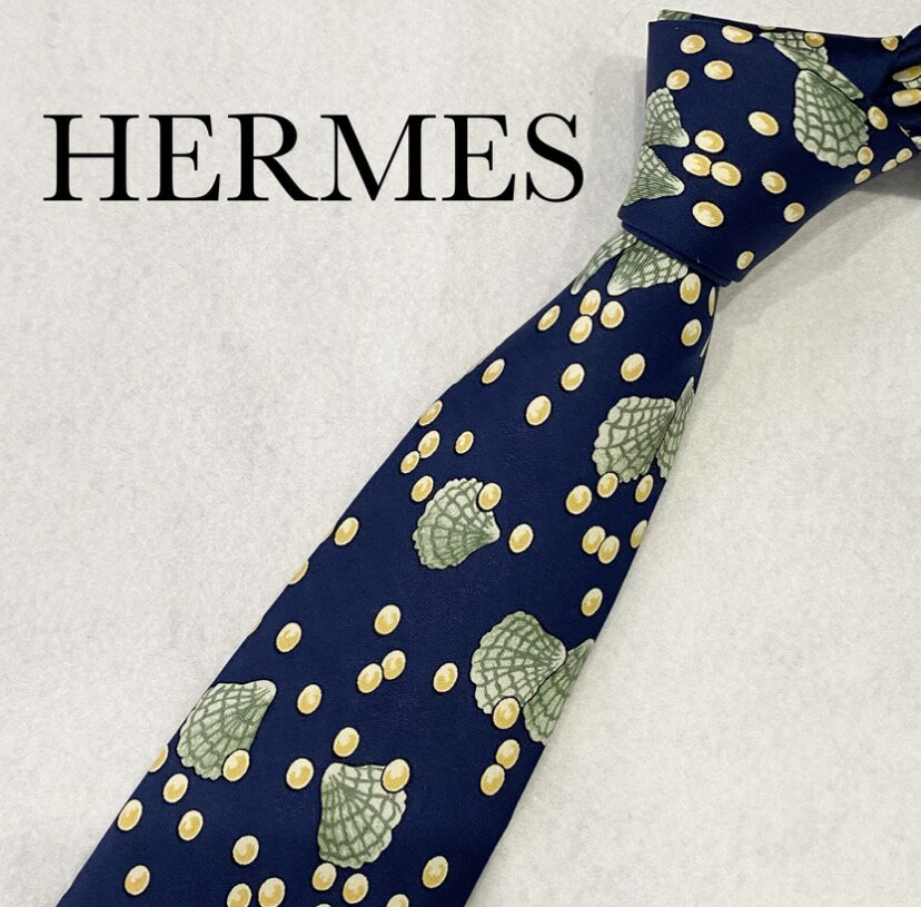 Rakuten - ネクタイ ブランド エルメス ネイビー シェル柄 HERMES ブランドネクタイ 中古 結婚式 ハイブランド 高級 おしゃれ かわいい シルク100% オシャレ シルク100パーセント シルク 入学式 卒業式 入園式 卒園式 社会人 新成人 仕事 ビジネス【中古】