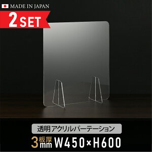 [お得な2枚セット][仕様改良]日本製造 板厚3mm W450×H600mm 透明 アクリルパーテーション アクリル板 対面式スクリーン 衝立 間仕切り 仕切り板 卓上パネル 飲食店 学校 薬局 病院 クリニック 金融機関 役所 老人ホーム 福祉施設 保育園 幼稚園 jap-a-r4560-2set