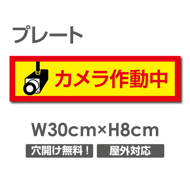 【天通看板】激安看板 防犯カメラ作動中 看板 3mmアルミ複合板W300mm×H80mm 24時間 防犯カメラ 記録中 通報 防犯カメラ作動中 カメラ カメラ録画中パネル看板 プレート看板 camera-381