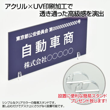 ■送料無料 メール便対応 古物商プレート160×80mm(紺色)（据置きスタンドタイプ）/警察 公安委員会指定 古物商許可証 格安 標識 curio-navy