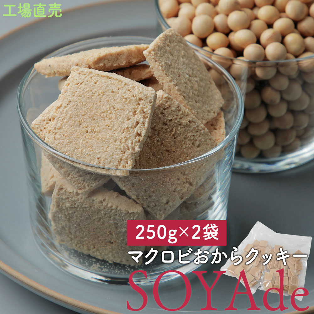 【メール便送料無料】 新 SOYAde - そやで - おからクッキー マクロビ 豆乳 250g×2袋セット お徳用 お豆腐屋さんの豆乳おからクッキー プレーンバター マーガリン 卵 牛乳 不使用 無添加 スイーツ 砂糖不使用 硬い 堅い 十二堂のサムネイル