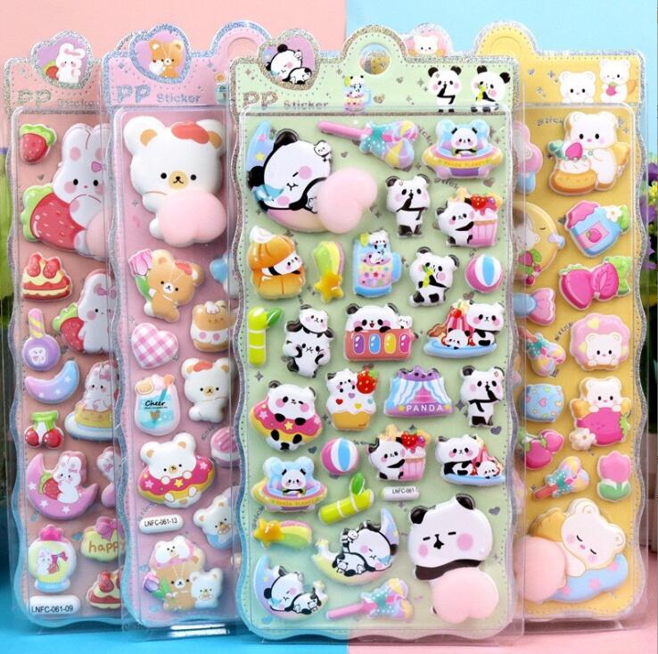 ぷっくり シール 3D立体 ごほうびシール3点セット 可愛い キャラクター うさぎ くまねこご褒美シー ル ..