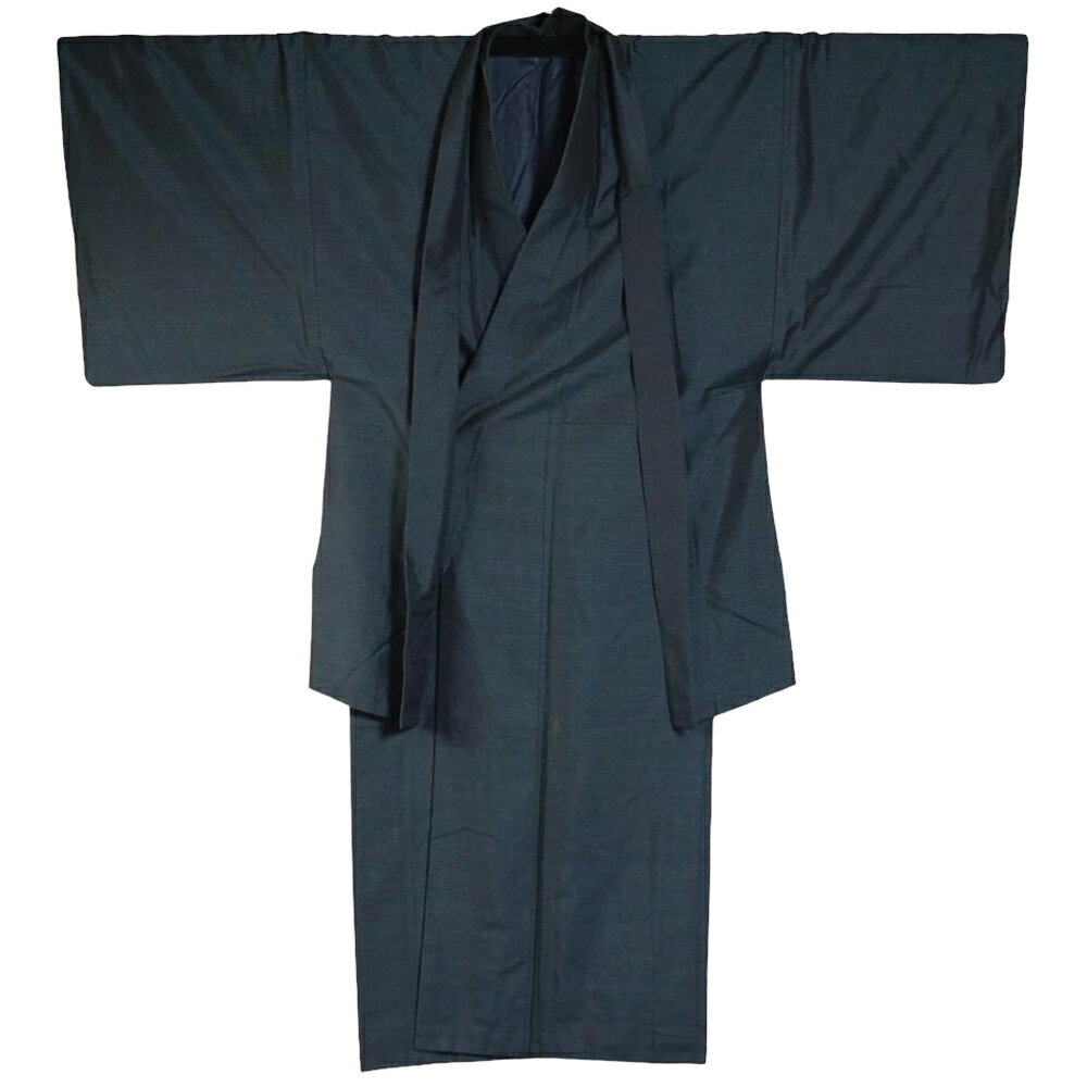 男着物 大島紬 アンサンブル 着物・羽織 亀甲模様 Mサイズ 藍染 【送料無料 男着物 中古 紬 大島紬 大島 紬 正絹 メンズ 着物 メンズ着物 アウトレット 着物 リサイクル着物 男物 】