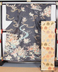 附け下げ訪問着と袋帯のセット御所解模様★送料無料(FreeshippinngonlyinJapan)【中古】【リサイクルきもの・リサイクル着物・アンティーク着物・着物買い取りの専門店・りさいくるきものてんよう】