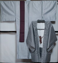 男着物アンサンブル新品2LLLサイズグレー色系の羽織×薄グレー系の着物×羽織紐×角帯4点セット【送料無料】プレタ着物ポリエステル100%洗える着物メンズ和服男紳士着物セット【メンズ着物和服男着物男きもの男着物男性リサイクル着物男物】y