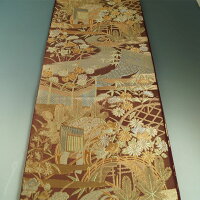 袋帯西陣川島織物未使用品御所車に花垣・庭園模様金糸六通柄本袋帯西陣織川島【送料無料中古】【リサイクル着物正絹西陣謹製袋帯フォーマル袋帯お茶リサイクル袋帯訪問着礼装用色無地帯着物結婚式黒留袖留め袖着物帯和服など】