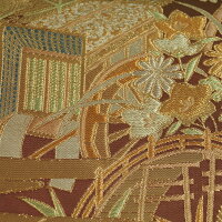 袋帯西陣川島織物未使用品御所車に花垣・庭園模様金糸六通柄本袋帯西陣織川島【送料無料中古】【リサイクル着物正絹西陣謹製袋帯フォーマル袋帯お茶リサイクル袋帯訪問着礼装用色無地帯着物結婚式黒留袖留め袖着物帯和服など】