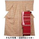 【ポイント10倍★4/29-5/6】 着物セット 紬・名古屋帯・帯揚げ・帯締め 4点 セット 雲に植物模様 卵色 名古屋帯 帯 平織 紬 【送料無料 中古 紬 ...