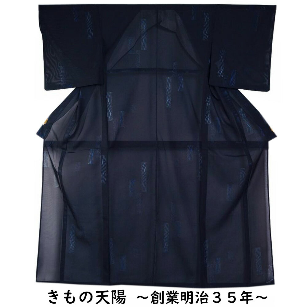 D176 夏着物 小紋 花模様 黒地 絽 正絹 未使用極美品 250523-i25052304a.jpg