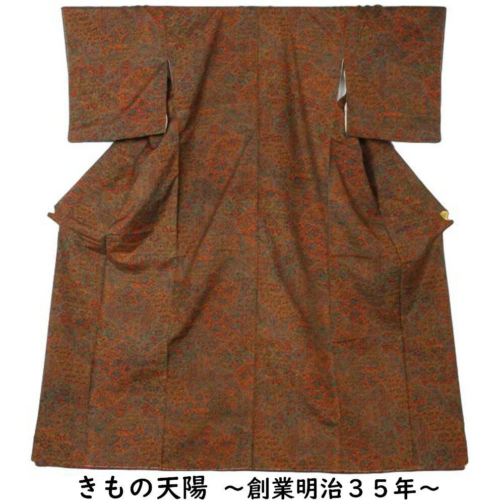 紬 未使用品 染め紬 更紗模様 着物 正絹 【中古 紬 着物 紬の着物 リサイクル着物 リサイクル紬 正絹 はぎれ つむぎ tumugi 紬無地 紬..