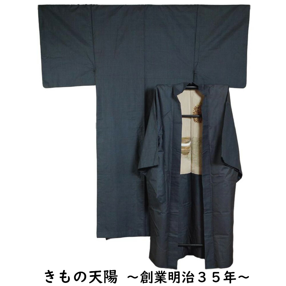 男着物 大島紬 アンサンブル 着物・羽織 幾何学模様 Mサイズ 藍染 【送料無料 男着物 中古 紬 大島紬 ..