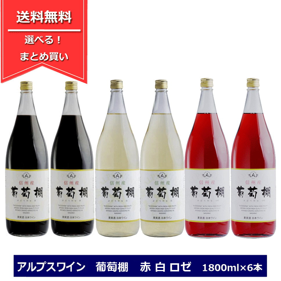 組み合わせ選べる！ アルプスワイン 葡萄棚 ぶどうだな 1800ml × 6本 選べる 赤白ロゼ ワインセット 一升瓶 長野ワイン 送料無料 国産ワイン 赤ワイン 白ワイン ロゼワイン 一升瓶ワイン 飲み比べセット