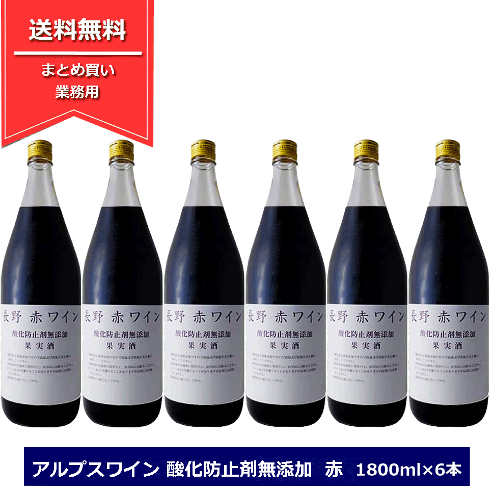 赤ワインセット アルプスワイン 酸化防止剤無添加 1800ml ×6本 一升瓶 長野ワイン 送料無料 国産ワイン 赤ワイン 一升瓶ワイン 中口のサムネイル