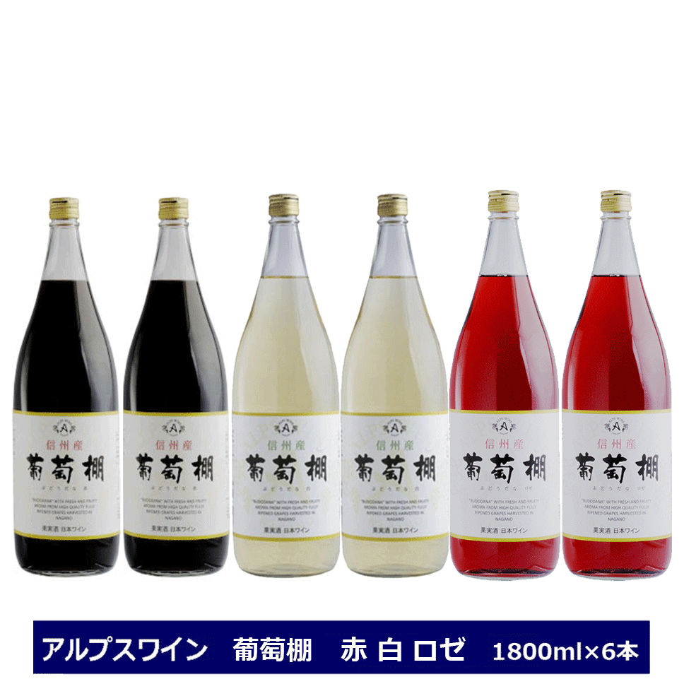 アルプスワイン 葡萄棚 ぶどうだな 1800ml × 6本 赤 白 ロゼ ワインセット 一升瓶 長野ワイン 送料無料 国産ワイン 赤ワイン 白ワイン ロゼワイン 一升瓶ワイン 飲み比べセット