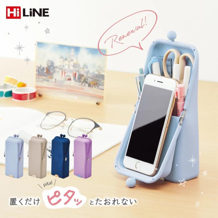 ● Kutsuwa クツワ ペンケース HiLINE エアピタAK062 ペン立て 小物入れ スマホスタンド おしゃれ かわいい シンプル がま口 シリコン製 ...