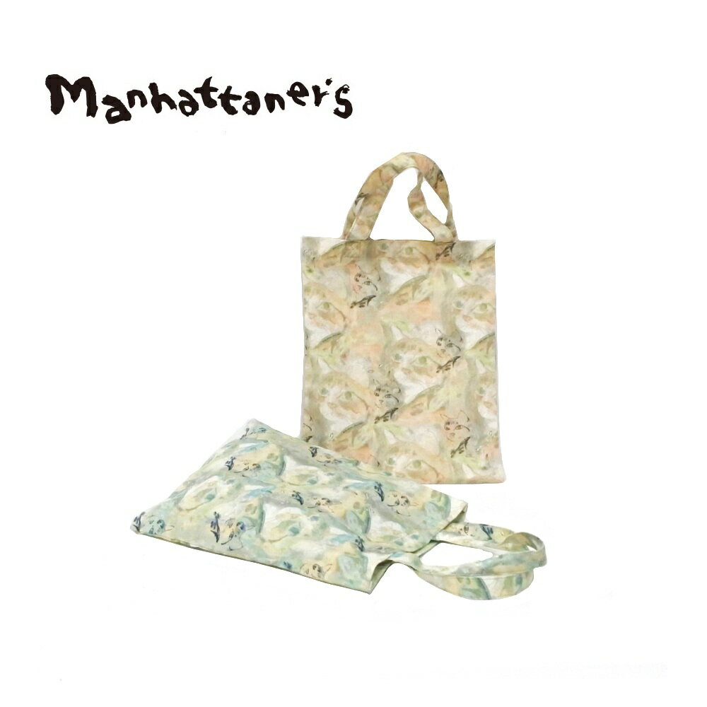 マンハッタナーズ A4 トートバッグ 軽量 レディース 通勤 通学 旅行 サブバッグ コンパクト プレゼント ネコ 猫 上品 綺麗 ブルーグレー コーラル