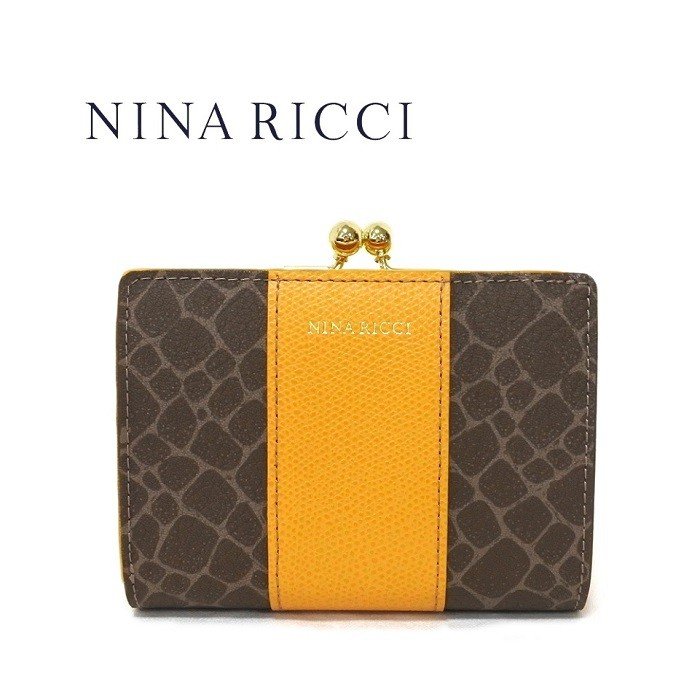 ニナリッチ 財布 NINA RICCI ニナリッチ 財布 二つ折り がま口 レディース 新品 イエロー さいふ サイフ 口金　グレインヌーボー