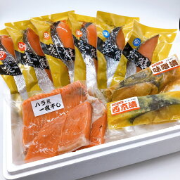 【送料無料】　食べ比べセット詰合せ　お試し　鮭　銀鮭　紅鮭　塩引き鮭　銀ダラ　銀だら　ハラミ一夜干し　ハラス　甘塩　辛塩