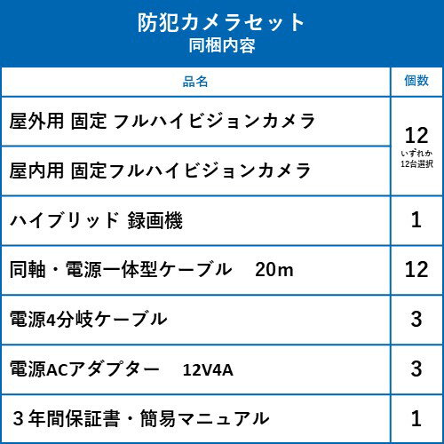 防犯カメラ 監視カメラ 12台 屋外用 屋内用 から選択 防犯カメラセット 監視カメラセット 16ch ハードディスクレコーダー/HDD別売 HD-TVI FIXレンズ 赤外線付き バレット型 ドーム型 カメラ 遠隔監視可