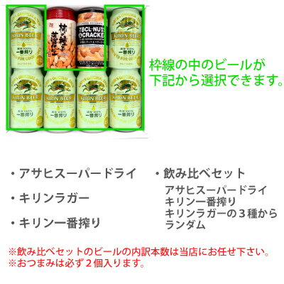 お中元 暑中見舞い お盆 お供え おつまみ＆選べるお気に入りビール ビールギフト6本セット誕生日 お祝い 内祝い お祝い・御礼・出産内祝い等に 上棟 お返し 寸志 ビール【1梱包、6セットまで対応】