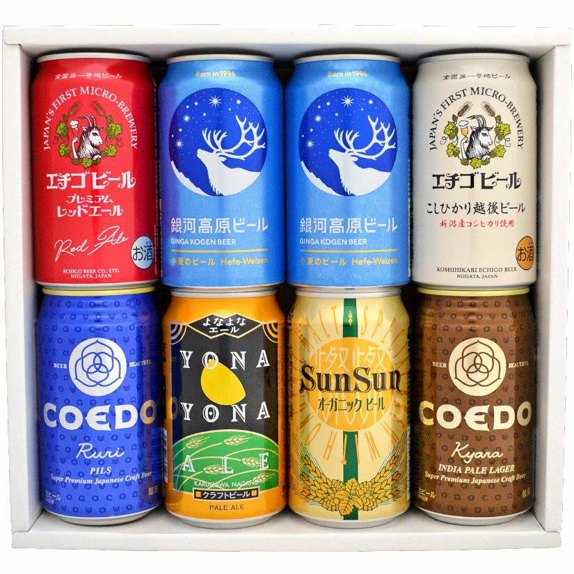 バレンタイン ギフト 国産プレミアムビール 詰め合わせ8本セット プレミアム クラフトビール飲み比べ ビール7種8本 ビールセット【誕生日 内祝い お供え】【リニューアル】◆送料無料対象外地域有、あす楽対応