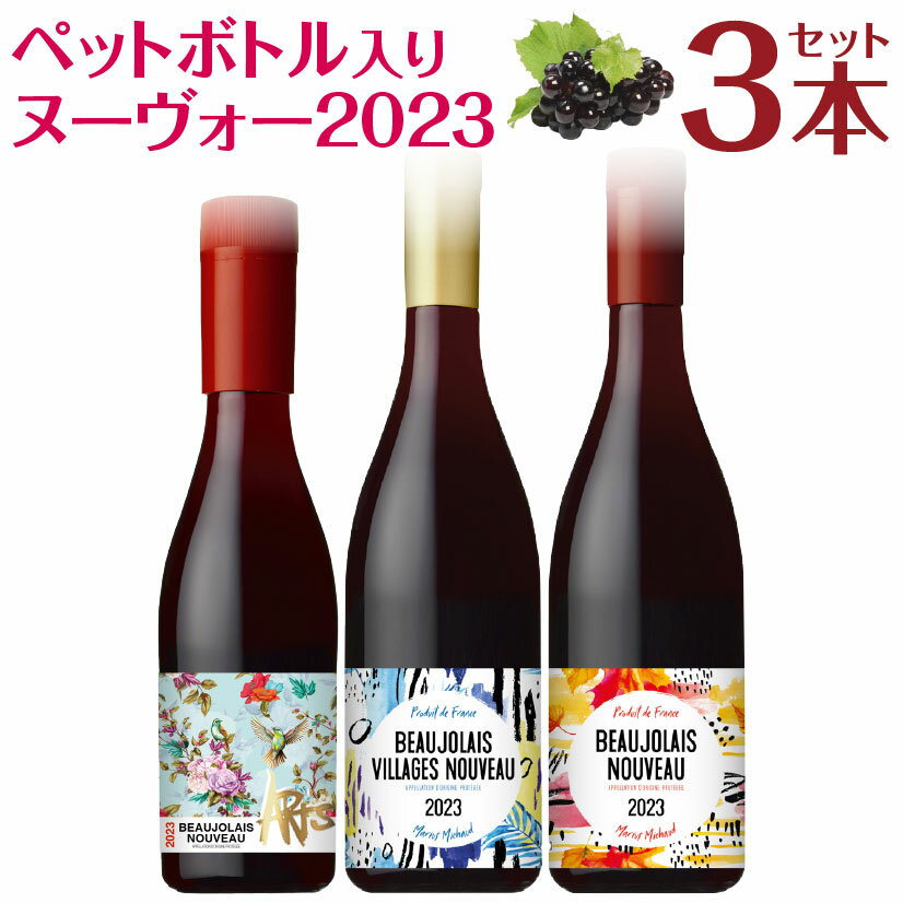 ペットボトル入りヌーヴォー【赤 3種】ボジョレー ヌーボー 2023 新酒 PET 3本セット 飲み比べ 750ml×2本、375ml×1本 ボジョレー ヌーヴォー ◆送料無料対象外地域有11/16(木)解禁★ ボージョレ 2023