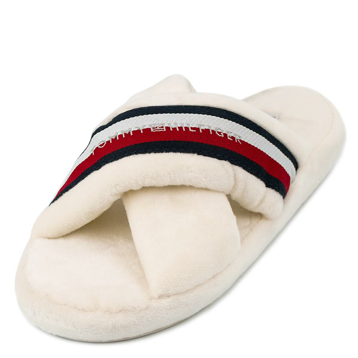 TOMMY HILFIGER トミーヒルフィガー サンダル 2023年春夏新作 FW0FW06888YBL COMFY HOME SLIPPERS WITH STRAPS レディース 女性 スリッパ ボア ECRU ホワイト