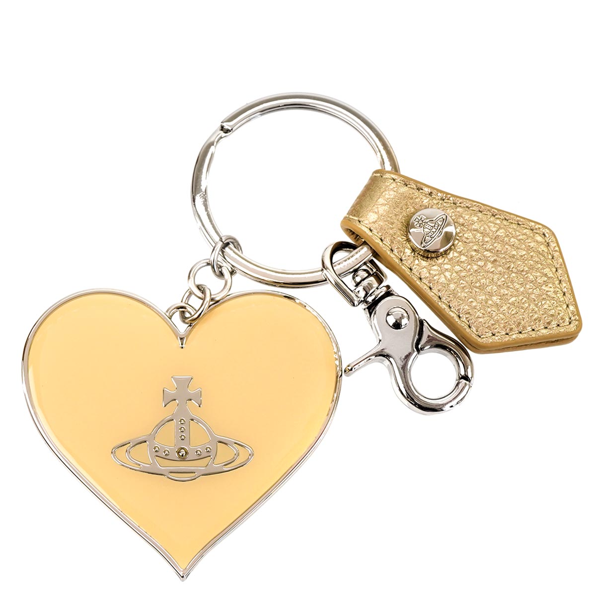 Vivienne Westwood ヴィヴィアンウエストウッド 2023年-2024年秋冬新作 キーリング 82030008 OM0009 GRAIN LEATHER MIRROR HEART ORB レディース 女性 メンズ 男性 ユニセックス 男女兼用 キーホルダー ハート R402LA MET GRAIN GOLD ゴールド