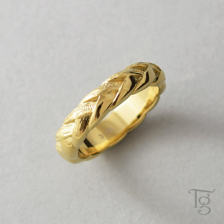 ハワイアンジュエリー リング レディース ステンレス 刻印 つけっぱなし マイレ 葉模様 シンプル イエローゴールドカラー おしゃれ ハワイアン 指輪 サージカ...