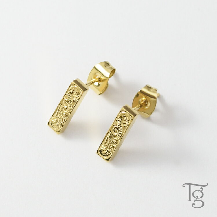 ハワイアンジュエリー ピアス スタッド スクエアデザイン 金属アレルギー対応 ステンレス レディース 両耳 イエローゴールドカラー テラグラティア Terra-...