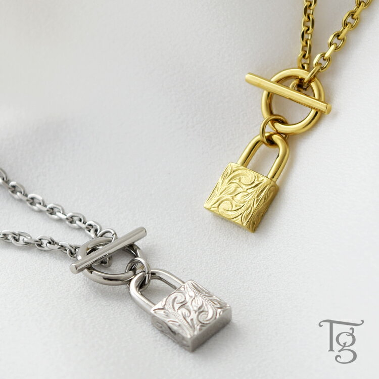 ハワイアンジュエリー ペアネックレス ステンレス 大人 シンプル 金属アレルギー対応 つけっぱなし 南京錠 パドロック マンテル あずきチェーン ハワイアン ペ...