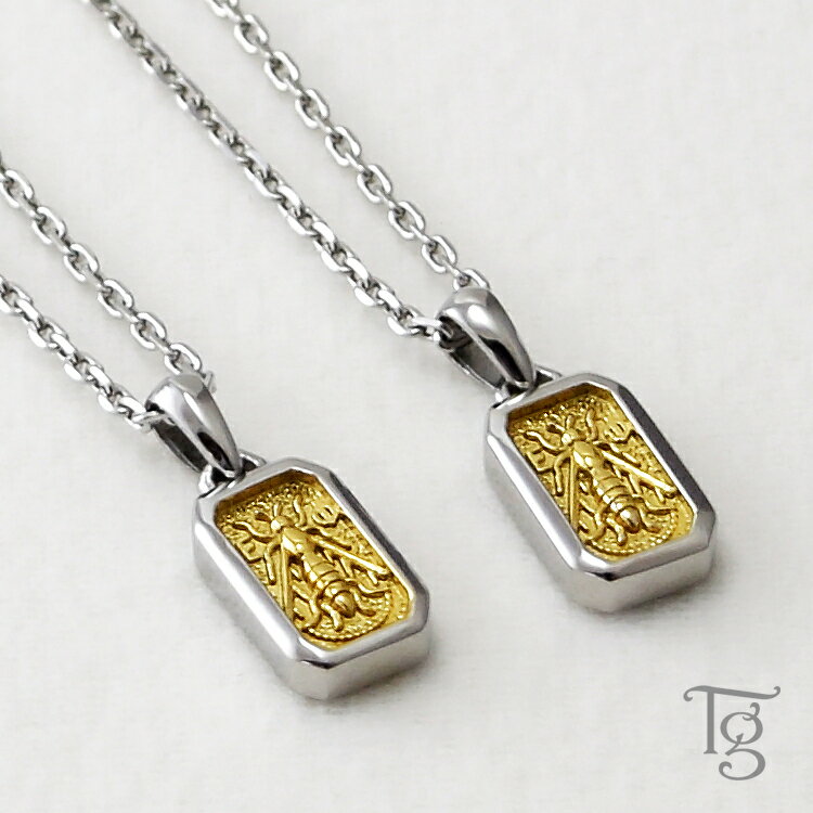 ペアネックレス 刻印 ステンレス 大人 シンプル 金属アレルギー対応 プレート 蜂 ハチ Bee ビー あずきチェーン ハワイアン ペンダント サージカルステン...