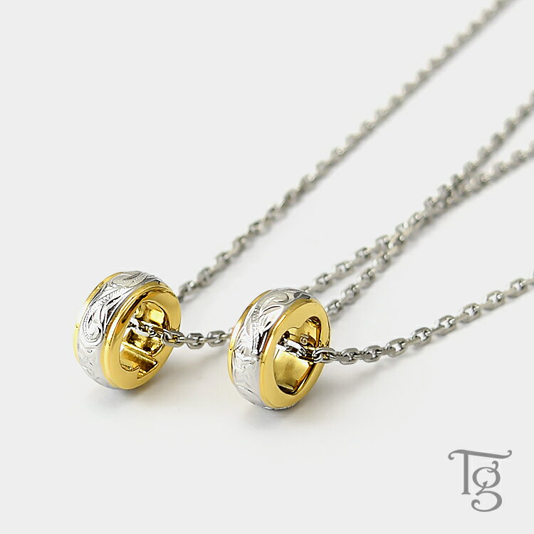 ハワイアンジュエリー ペアネックレス ステンレス 大人 シンプル 金属アレルギー対応 バレルモチーフ スペード ハート イエローゴールドカラー あずきチェーン ...