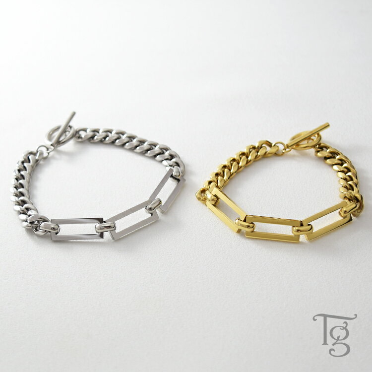 ペアブレスレット つけっぱなし ステンレス 金属アレルギー カップル 2個セット スクエア リンク 大人 シンプル サージカルステンレス マンテル トグル Tバ...
