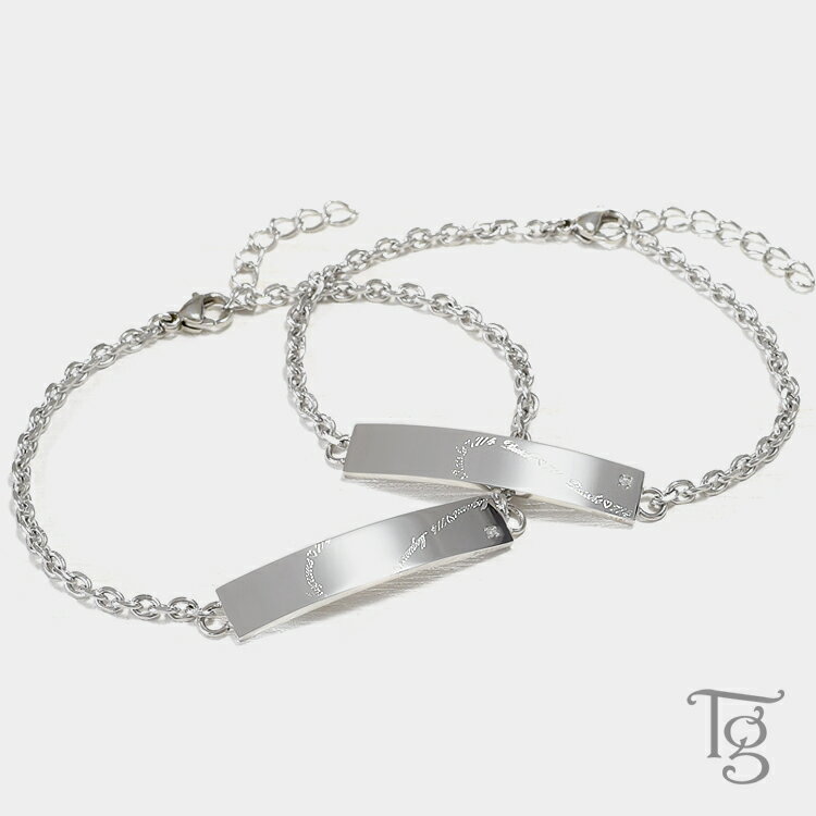 ペアブレスレット ステンレス 刻印 つけっぱなし 金属アレルギー対応 ダイヤモンド 合わせハート オリジナル刻印 大人 シンプル おしゃれ IDプレート メッセ...