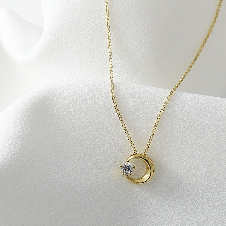 ハワイアンジュエリー ネックレス レディース ステンレス 金属アレルギー対応 キュービックジルコニア ハワジュ イエローゴールドカラー 月 三日月 ムーン シン...