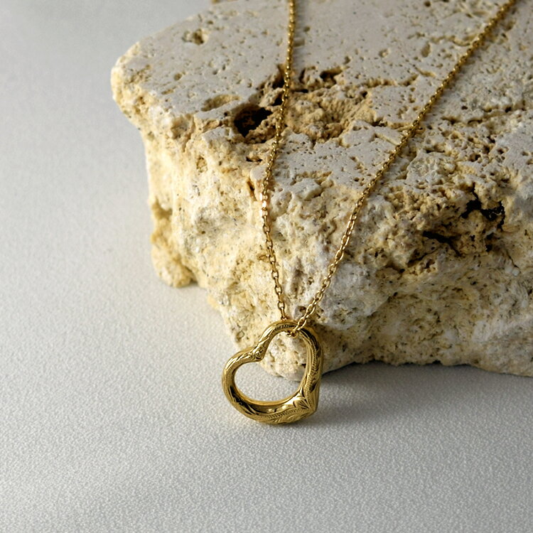 ハワイアンジュエリー ハワイアン ネックレス ステンレス レディース 金属アレルギー対応 オープンハート サージカルステンレス つけっぱなし イエローゴールドカ...